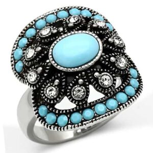 Paisley Aqua Marine Synthetic  High Polished Ring