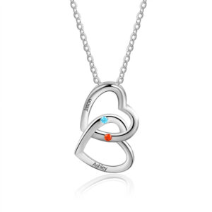 Sterling Silver Necklace - Heart in Heart - Birthstones