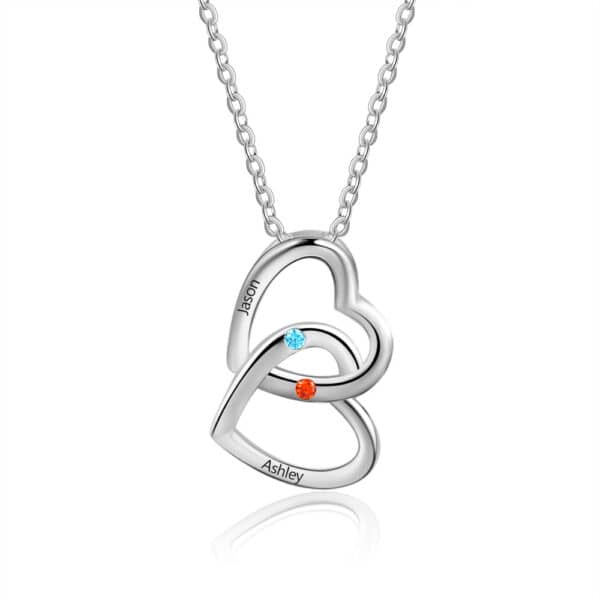 Sterling Silver Necklace - Heart in Heart - Birthstones