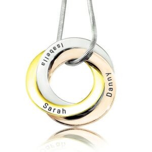 Interlinked Russian Rings Necklace - Three Tone