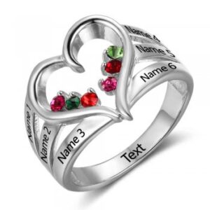 Family Of Love Engraved Mother’s Birthstone Heart Ring
