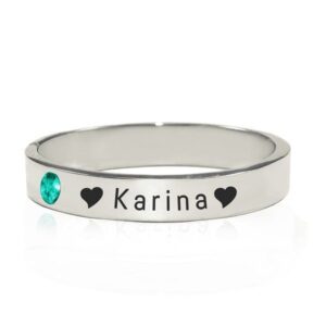 Stackable Personalised Birthstone Ring - Silver