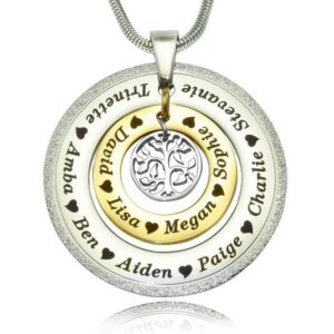 Sparkling Circles of Loved Ones Tree Personalised Necklace - Two Tone Gold