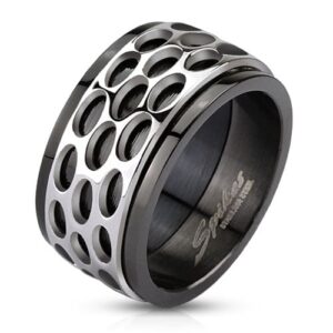 Oval Pattern Spinner Band Ring Stainless Steel Black IP