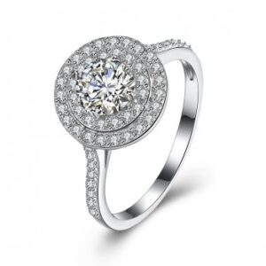 Sterling Silver Cubic Zirconia Round Cut Halo Engagement Ring