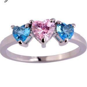 Love London Blue & Pink CZ Silver Colour Ring