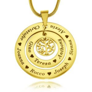 Circles of Loved Ones Tree Personalised Necklace - Gold