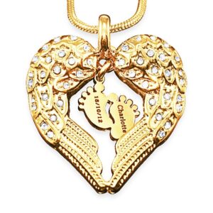 Angels Heart Necklace with Feet Insert - Gold