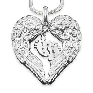 Angels Heart Necklace with Feet Insert - Silver