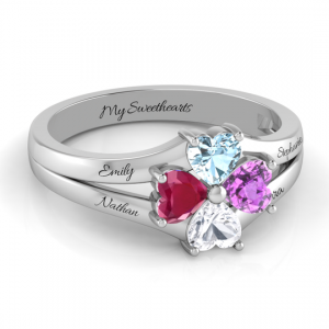 Four Birthstone & Engraved Sterling Silver Ring