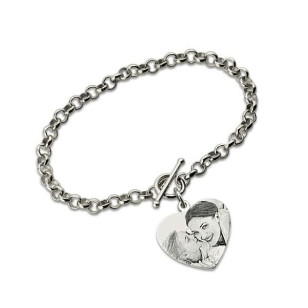 Custom Heart Photo Bracelet In Sterling Silver