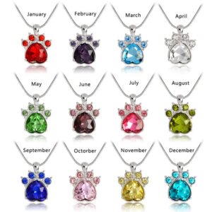 Birthstone Paw Print Pendant Necklace