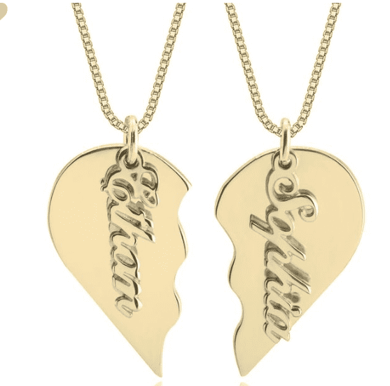 Engraved Couple Heart Necklace in 24kt Gold Plating