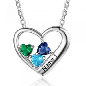 Sterling Silver Personalised 1 Name 3 Birthstone "Love" Heart Necklace