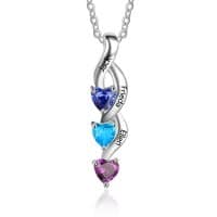 Personalised Sterling Silver 3 Birthstone 3 Name Heart Pendant Necklace