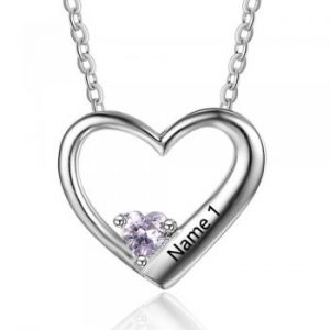 Sterling Silver Personalised 1 Name 1 Birthstone "Love" Heart Necklace