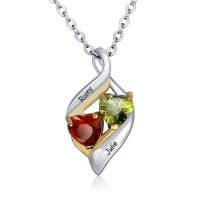 Sterling Silver Personalised 2 Birthstone & 2 Names Pendant Necklace