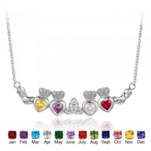 Claddagh Family Necklace with Birthstones in Sterling Silver
