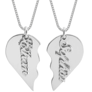 Personalised Couple Heart Necklace in Matte Silver