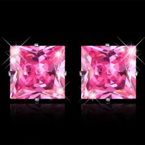 4mm Princess Cut 316 Stainless Steel Cubic Zirconia Stud Earrings