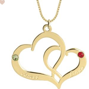Engraved Two Heart Necklace with 24k Gold Plating