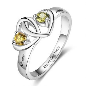 2 Stone Locked Hearts Mothers Ring or Promise Ring