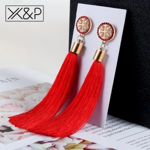 Bohemian Crystal Tassel Earrings - Red