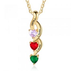 3 Stone Shooting Hearts Mothers or Couples 14kt Gold Plated Necklace