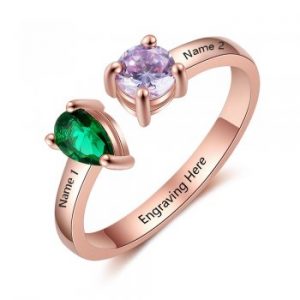 Mother's Ring 2 Stone 2 Engraved Names 14k Rose Gold IP