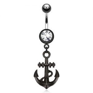 Belly piercing with black anchor dangle