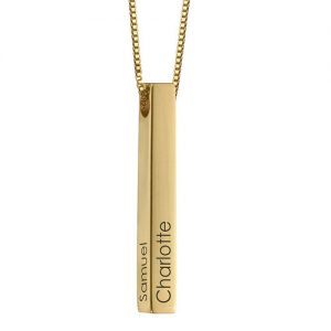 3D Engraved Bar Necklace in Gold Plating