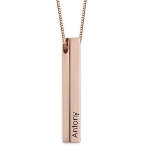 3D Engraved Bar Necklace in Rose Gold Plating
