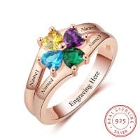 Personalised 14kt Rose Gold Promise Ring For Mother with 4 Birthstones
