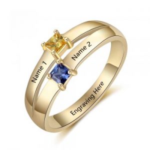 Mother's Ring 2 Stone 2 Engraved Names 14k Gold IP