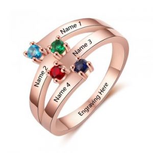 4 Stone 14kt Rose Gold Plated Ribbon Mother's Ring Off Set Split
