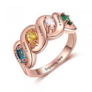 Mother's Ring 4 Stone 4 Engraved Names 14k Rose Gold IP