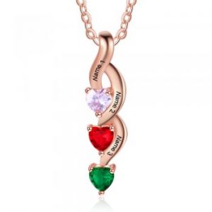 3 Stone Shooting Hearts Mothers or Couples 14kt Rose Gold Plated Necklace