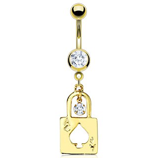 Gold Plated Navel Ring with Ace Spade Lock
