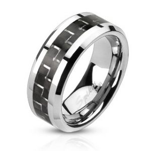 Black Carbon Fiber Inlay Band Ring Solid Titanium