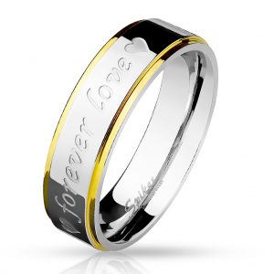 "Forever Love" with Heart Engraved Stainless Steel Band Ring