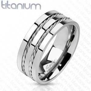 Double Line Rope Twist Inlay Band Ring Solid Titanium