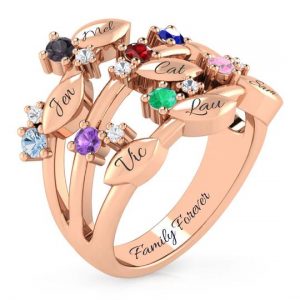 Personalise Mother's Ring Rose Gold 7 Birthstones 7 Names