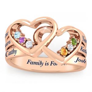 6 Stone In My Heart Double Personalised Mother's Rose Gold Ring
