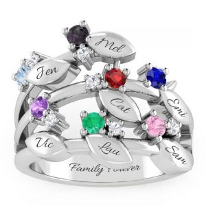 Personalise Mother's Ring Sterling Silver 7 Birthstones 7 Names