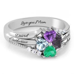 Personalised Promise Ring For Mother with 4 Birthstones
