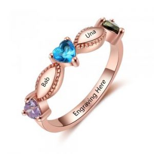 Personalised 3 Birthstone Ring With 2 Engraved Names in 18kt Rose Gold Plating