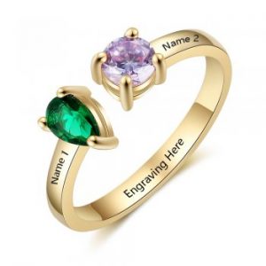 Mother's Ring 2 Stone 2 Engraved Names 14k  Gold IP