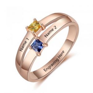 Mother's Ring 2 Stone 2 Engraved Names 14k Rose Gold IP