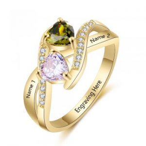 Birthstone Mother's Ring with Engraved Names 14k Gold IP