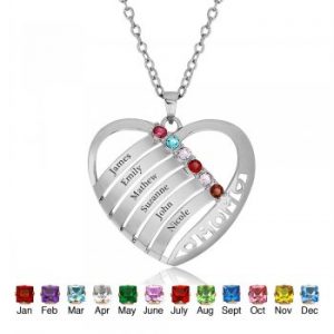 Birthstone & Engraved 925 Sterling Silver Necklace